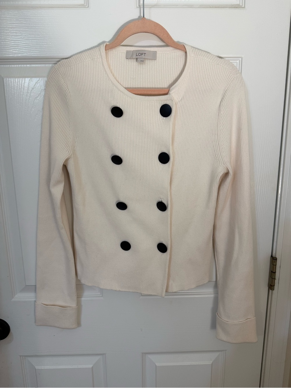 LOFT Cream Double-Breasted Ribbed Blazer